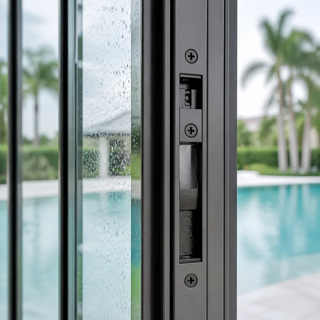 High-quality impact glass door locking mechanism with professional finish in Royal Palm Beach, FL