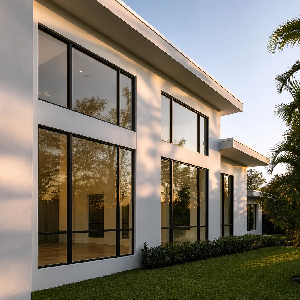 Modern luxury residential home with large floor-to-ceiling glass window installation in Royal Palm Beach, FL